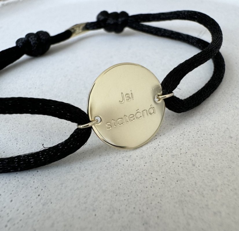Náramek s medailonkem 14 mm, dírky na boku - Barva zlata: Růžové (AU585/1000), Gravírování: Prosím uvést do poznámky