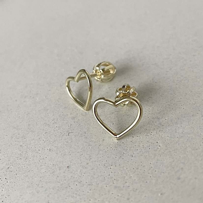Náušnice s obrysem srdce - Barva zlata: Bílé (Au585/1000), Zapínání náušnic: Šroubek