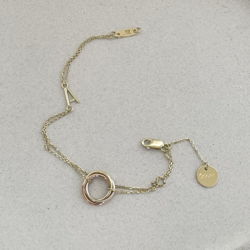Řetízkový náramek VŠE - Barva zlata: Bílé (Au585/1000), Délka náramku (celková): 18 cm, Písmenko: Zvolené písmenko uveďte do poznámky