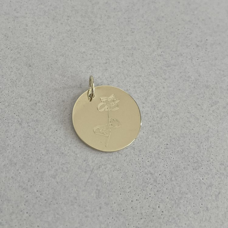 Medailonek 14 mm s gravírováním - Barva zlata: Žluté (Au585/1000), Gravírování: Prosím uvést do poznámky