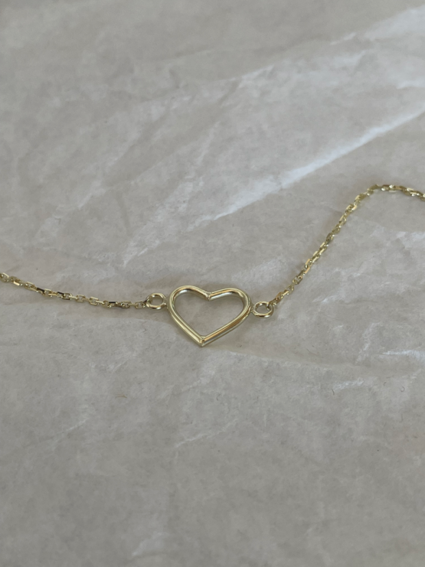 Řetízkový náramek s obrysem srdce - Barva zlata: Růžové (AU585/1000), Délka náramku (celková): 21 cm
